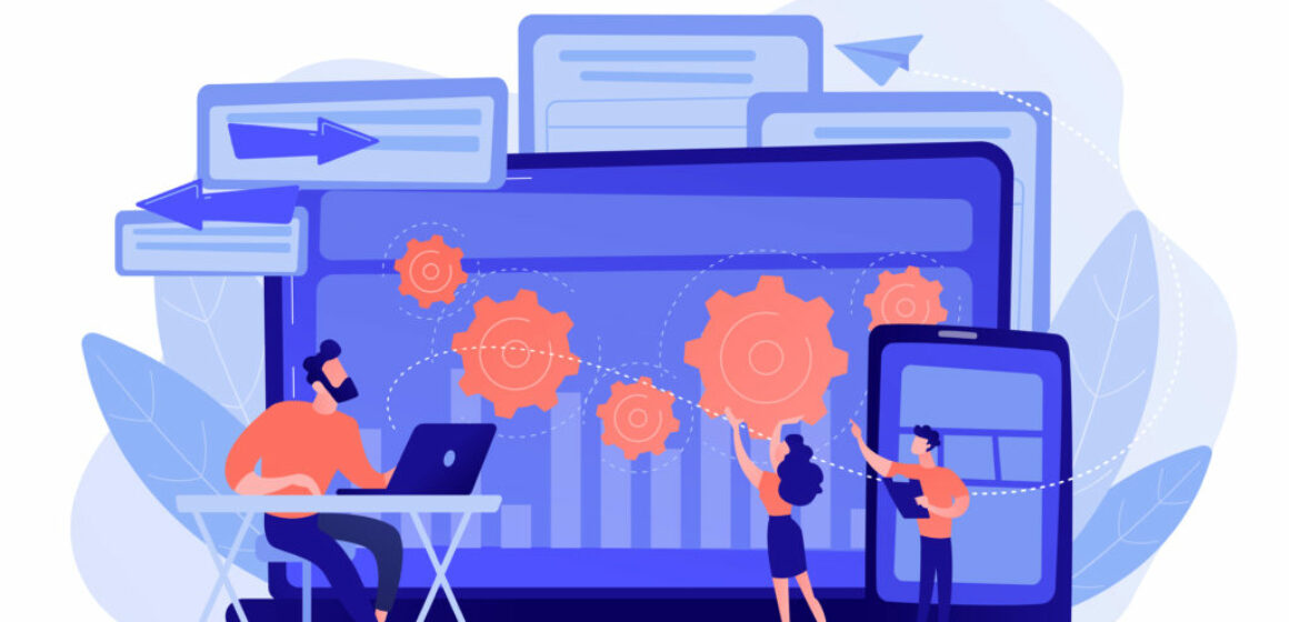 Cross platform bug founding concept vector illustration.