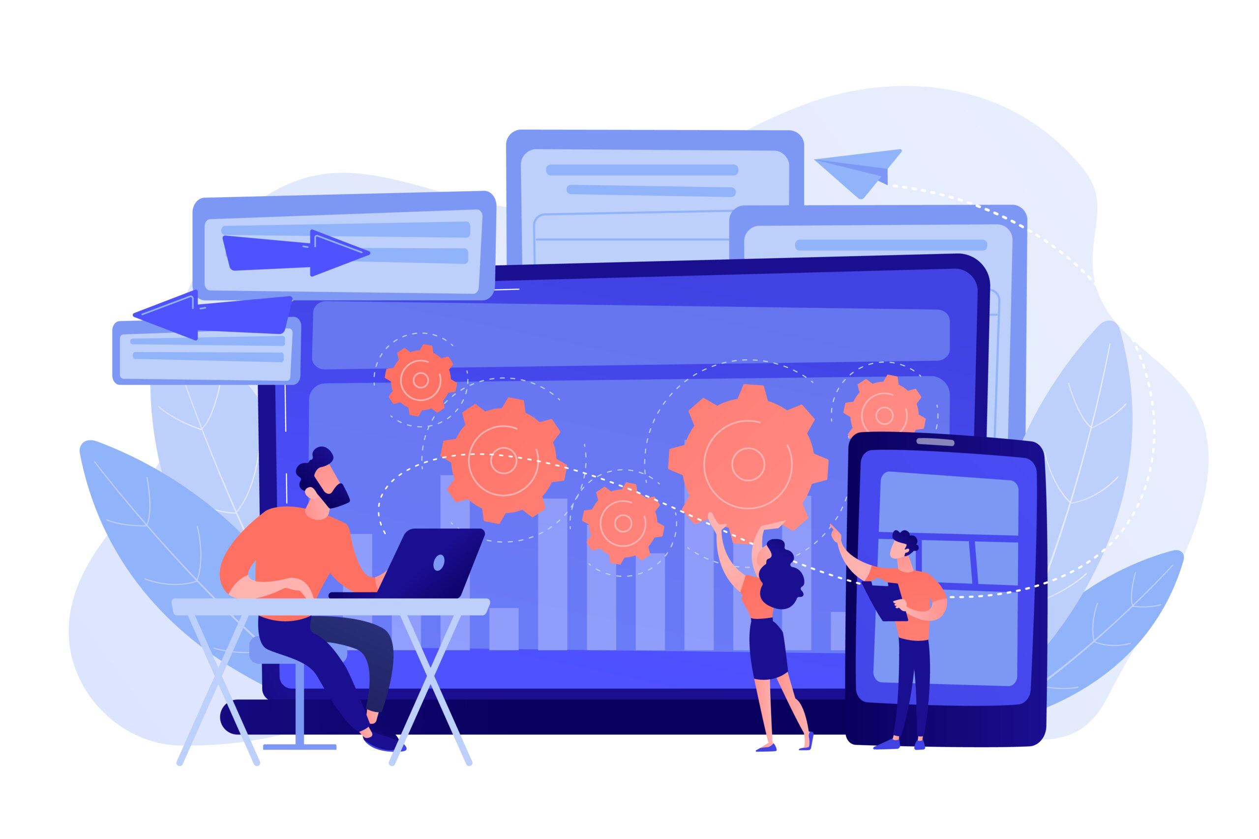 Cross platform bug founding concept vector illustration.